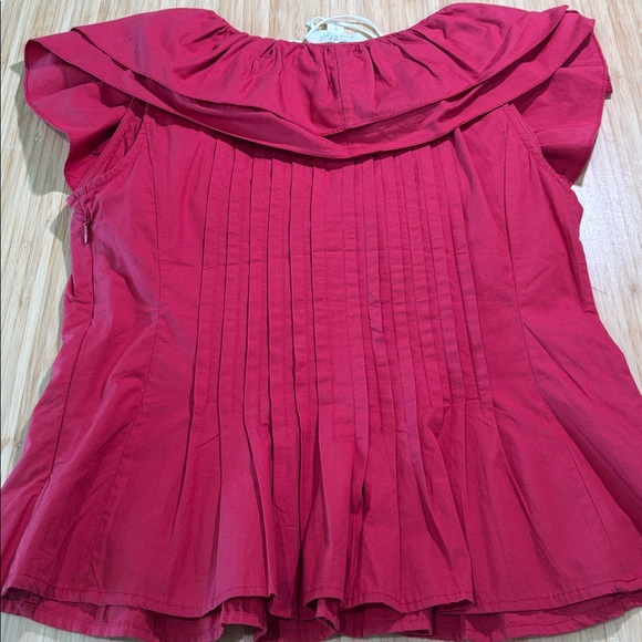 By Anthropologie Red Ruffled Blouse 💯 Cotton - Picture 7 of 13